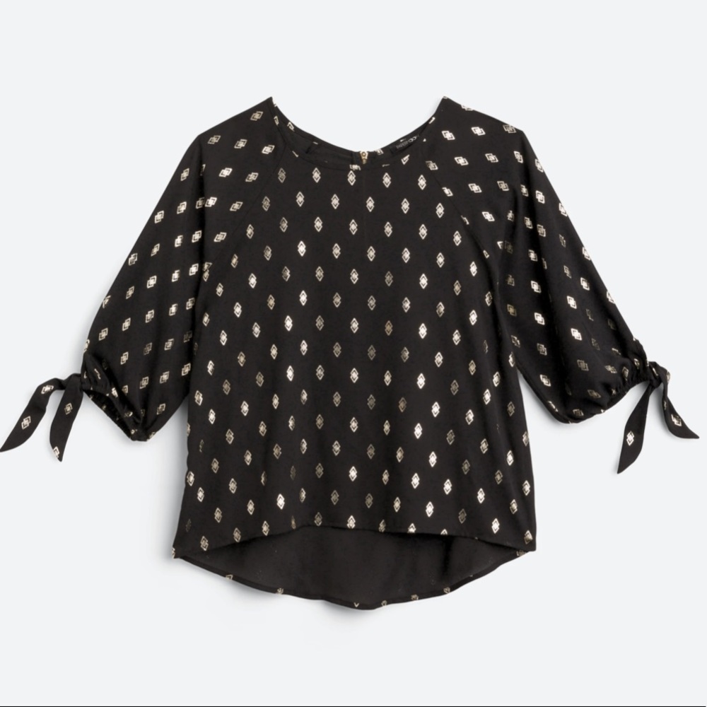 Tie Sleeve Foil Print Blouse
